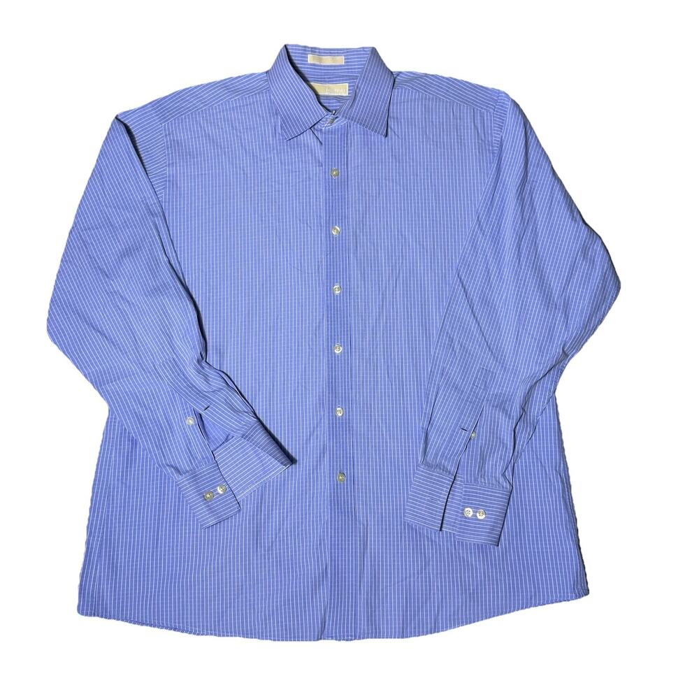 Michael Kors Mens Blue Striped Button Down Shirt XL 17 34/35 Preppy Classic